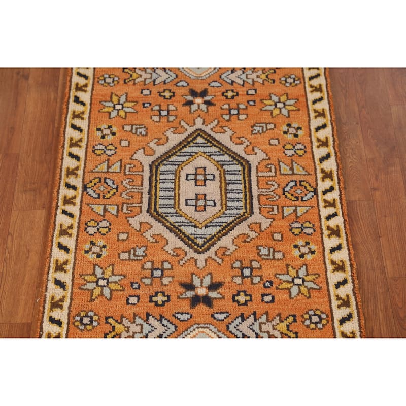 Orange Heriz Serapi Indian Runner Rug Hand-Knotted Wool Carpet - 2'6" x 8'0"
