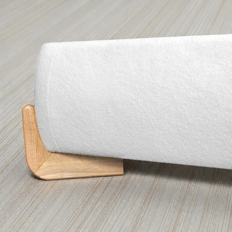 Boucle Upholstered Bed Frame, Soft White Fabric Platform Bed with Solid Wood Legs
