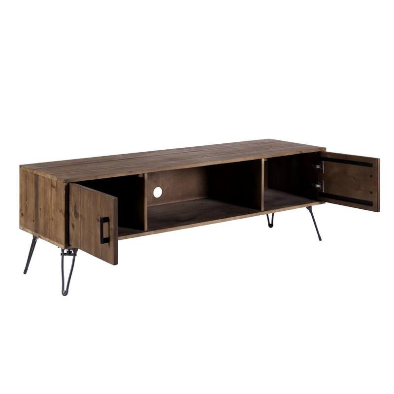 Clive 60 Inch Reclaimed Wood Rectangle Farmhouse TV Stand Media Console, 2 Doors, Iron Legs, Natural - 20 H x 60 W x 18 L Inches