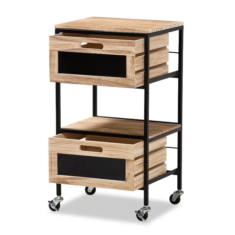 Olinda Industrial Oak Brown Finished Wood and Metal 2-Drawer End Table