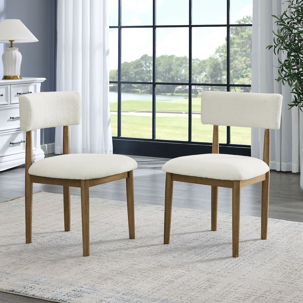 Darla Set Of 2 Walnut Oak Dining Side Chairs With Beige Sherpa Fabric