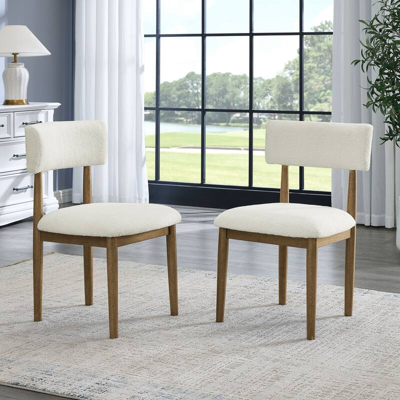 Set of 2 Walnut Oak Dining Side Chairs with Beige Sherpa Fabric - Brown Oak