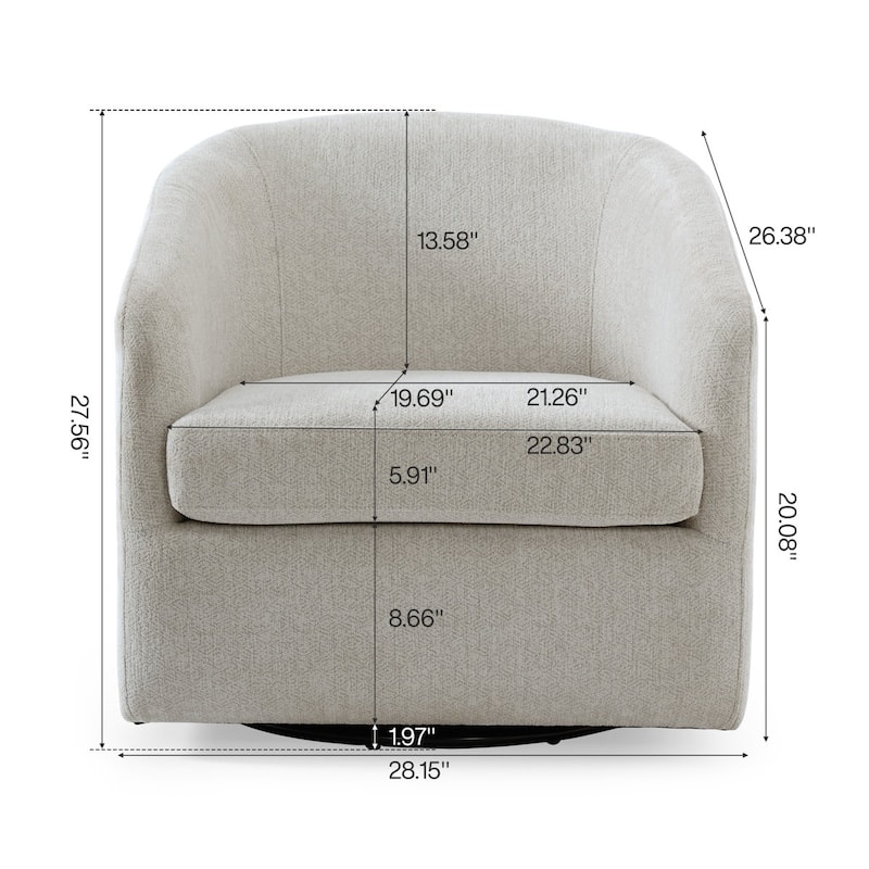 360° Swivel Accent Chair, Round Chenille Fabric Barrel Chair, Upholstered Armchair, Full Assembled