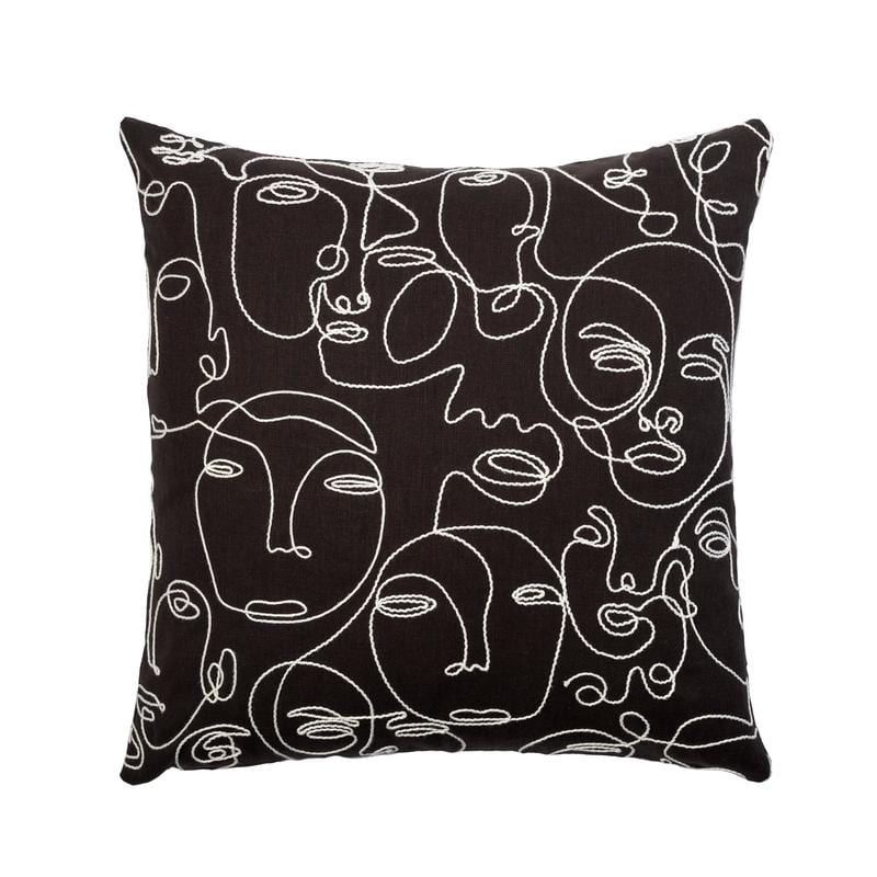 Austin Horn Classics Faces Embroidered Decorative Pillow 22"x22", Knife Edge with Zipper