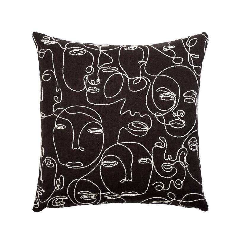 Austin Horn Classics Faces Embroidered Decorative Pillow 22"x22", Knife Edge with Zipper - Black/White - Cover Only