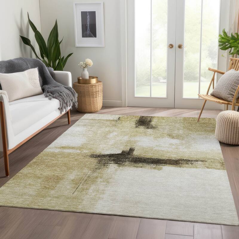 Machine Washable Indoor/ Outdoor Contemporary Abstract Chantille Rug