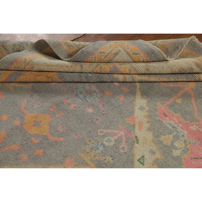 Hand Knotted Oriental 100% Wool Carpet Transitional All-Over Greys & Charcoal Oushak Area Rug - 16' 7'' X 6' 11''