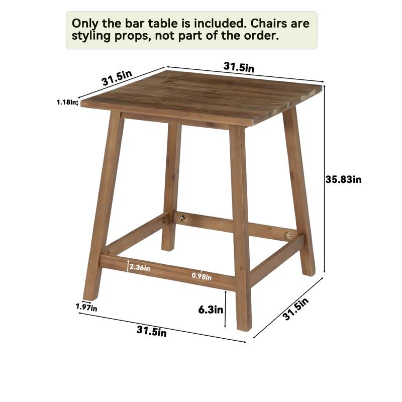 Solid Wood Bar Table, 31. 5 Inch Small Square Pub Bistro Table