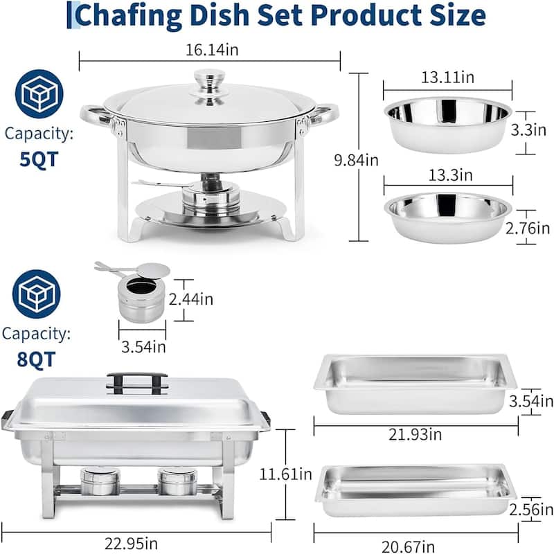 2 Pack Rectangular and Round Chafing Dish Combo - 1+1pcs