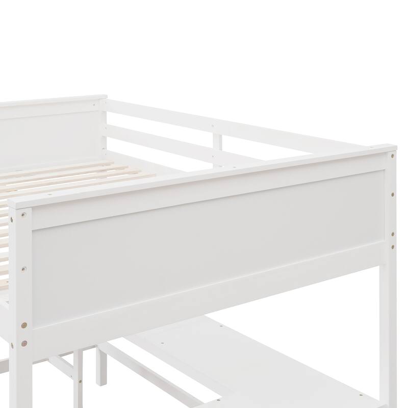 Full Pine Loft Bed with Desk, Shelves, and Guardrails