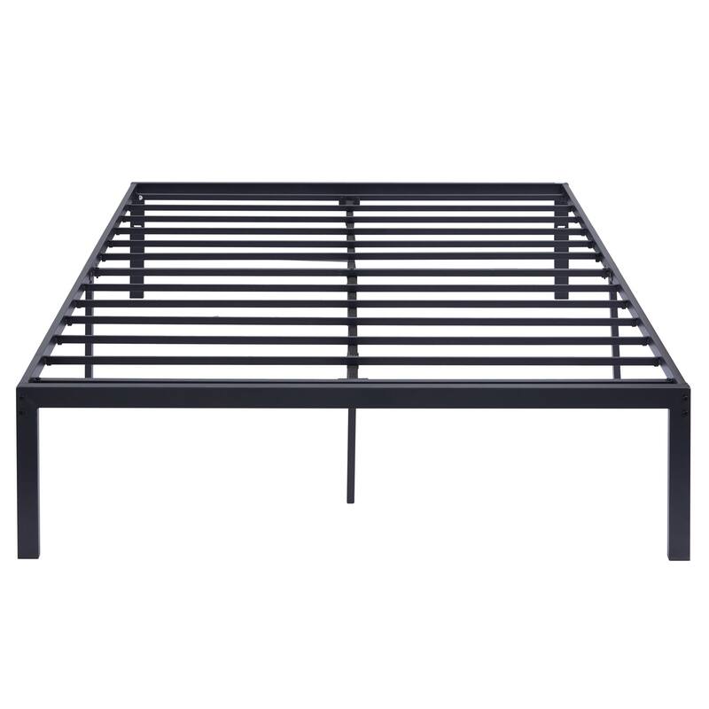 VECELO Bed Frames No Box Spring Needed, Heavy Duty Metal Platform with Steel Slat, Easy Assembly, Black