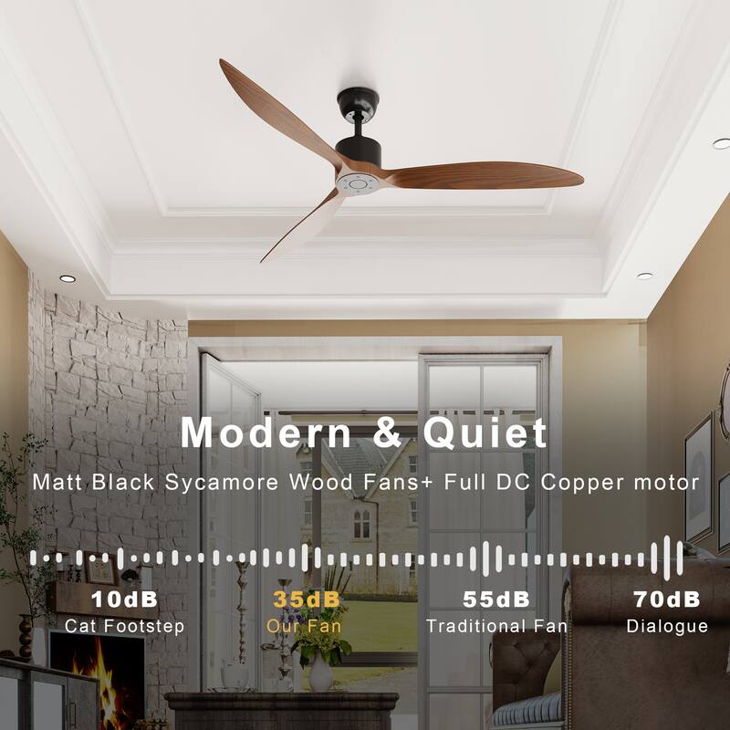 Walnut Ceiling Wood Fan with Remote, 6 Speeds,for All Seasons,Bedroom,Balcony,study