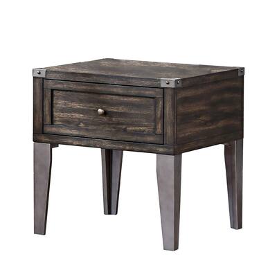 1 Drawer Wooden End Table with Metal Angled Legs, Brown