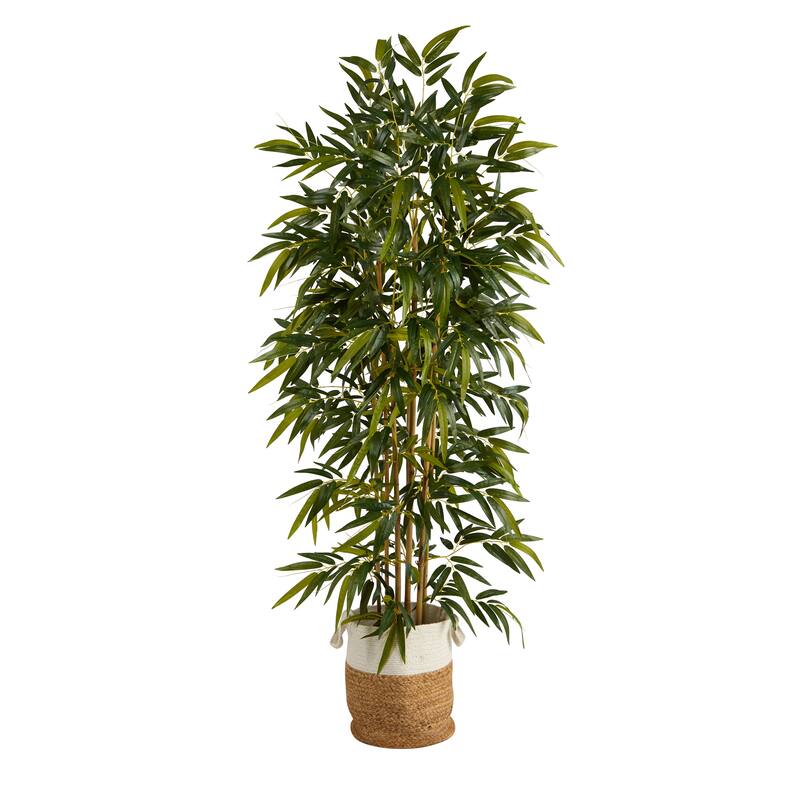 75" Bamboo Artificial Tree in Handmade Natural Jute and Cotton Planter