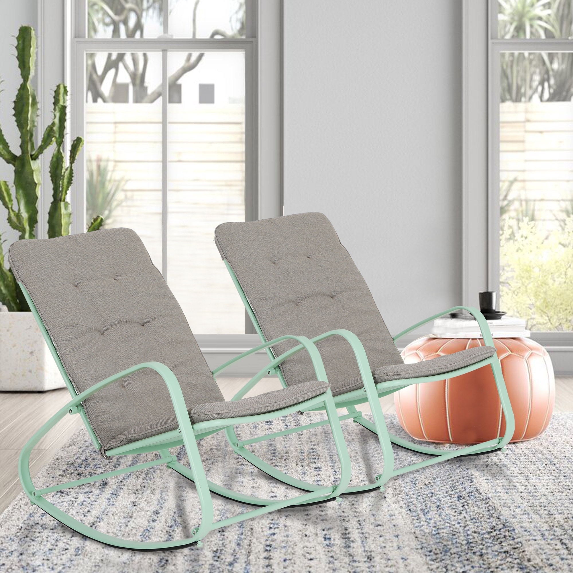 Outdoor Rocking Chair Padded Lawn Chairs Support 300lbs On Sale