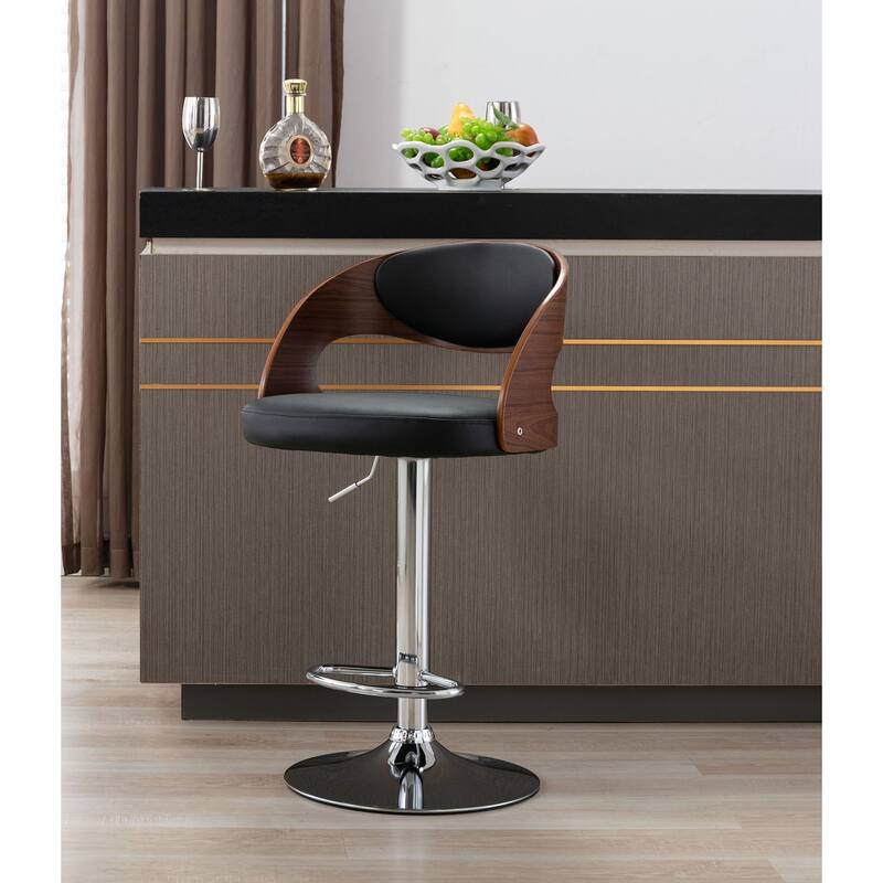 Porthos Home Ezra Height Adjustable Bar Stool, PU Leather, Chrome Base