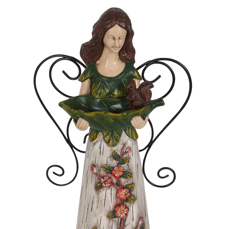Floral Woodland Angel Holding Leaf Statuary Decor