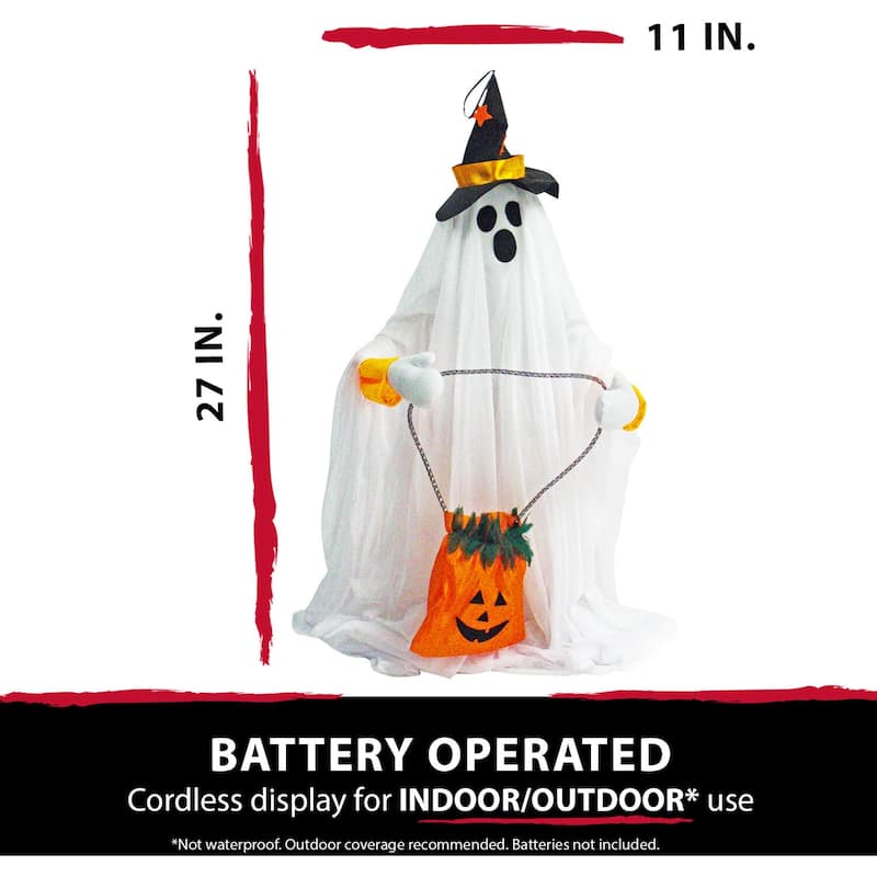 Haunted Hill Farm 35 In. Groundbreaker Animatronic Ghost, Indoor/Outdoor Halloween Decoration, Flashing Red Face, Battery