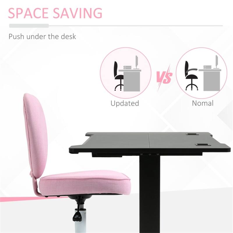 Pink Linen Heart Back Office Chair with Swivel, Wheels and Height Adjust - 15.75" W x 19.75" D x 31"-35" H