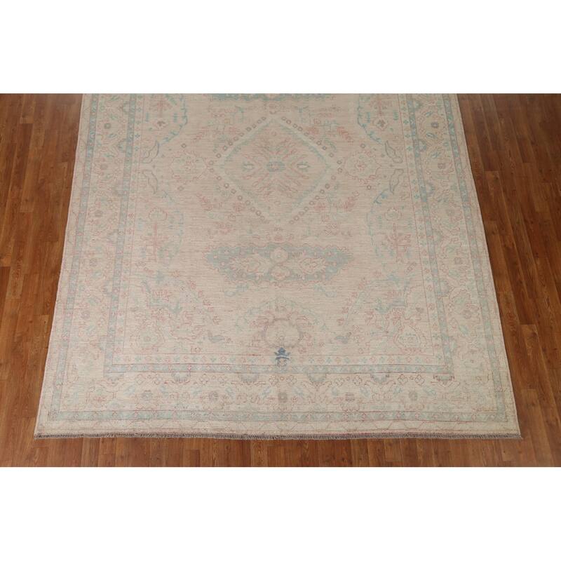 Hand Knotted Oriental 100% Wool Carpet Transitional Medallion Beige & Ivories Oushak Area Rug - 10' 3'' X 8' 0''