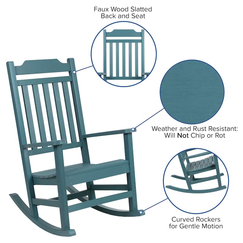 Set of 2 Indoor/Outdoor Poly Resin Rocking Chairs with Side Table - 25.625"W x 35"D x 42"H