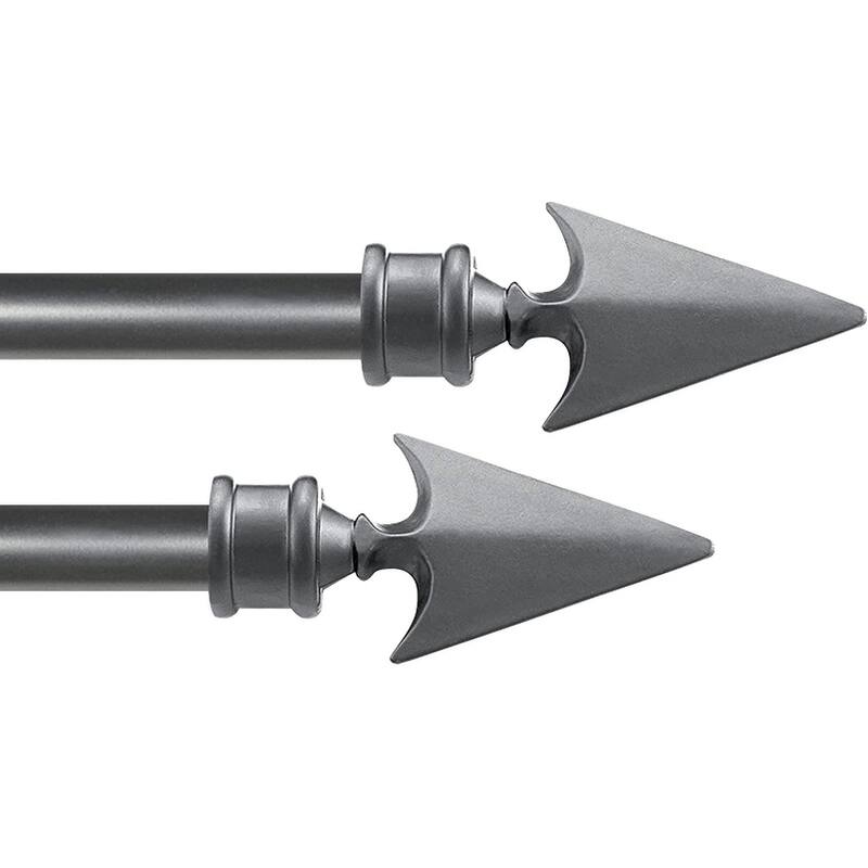 Deco Essential 3/4 Inch Curtain Rod for Windows & Doors Curtains Extendable Grey with Flat Arrow Finials & Brackets Set