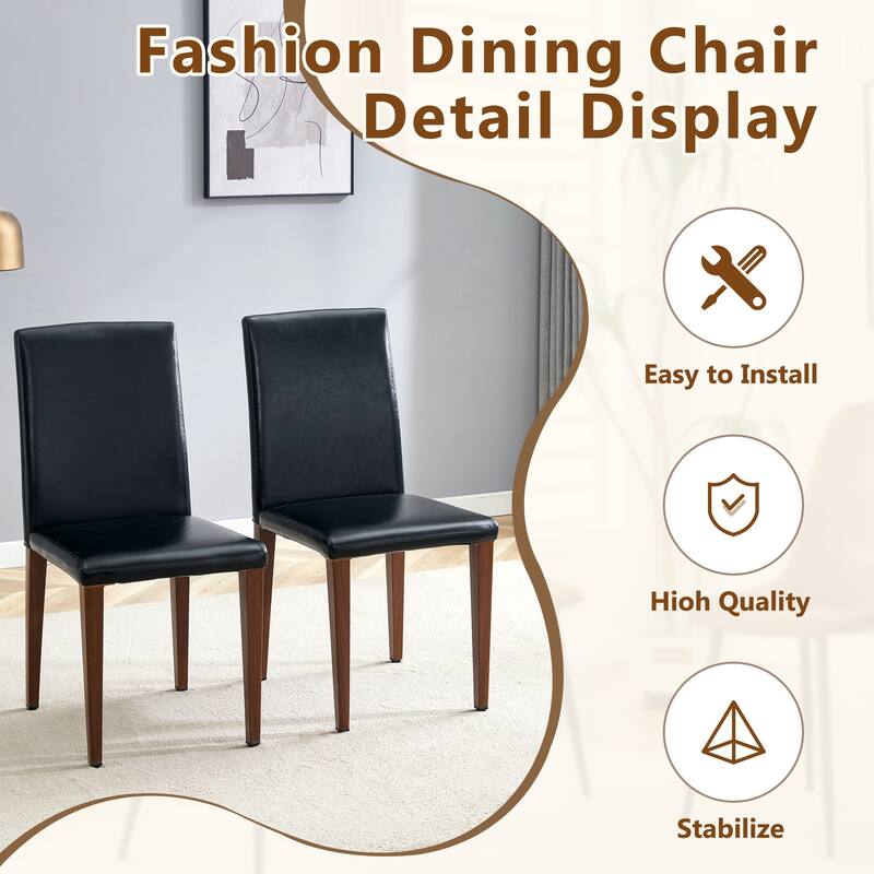 Roomfitters 5/7pcs Round Color Spliced Dining Table Set with Double Storage and PU Dining Chairs, Black+Walnut