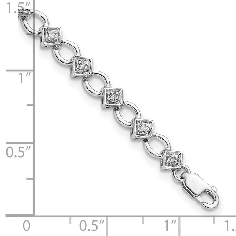 Curata 925 Sterling Silver Polished Lobster Claw Closure Diamond Bracelet