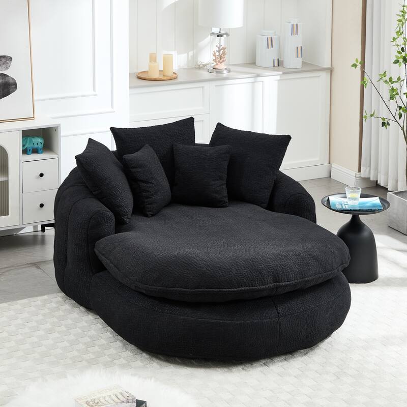 Oversized Oval Upholstered Bean Bag Sofa, Lazy Sofa with 3 Large Pillows and 2 Small Pillows, Wrap Around Backrest