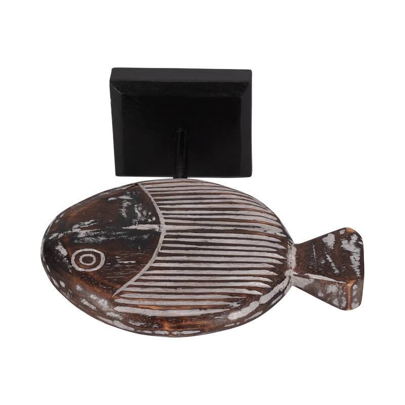 Sagebrook Home Wood Fish on Stand, Coastal Nautical Decorative Sculpture for Living Room