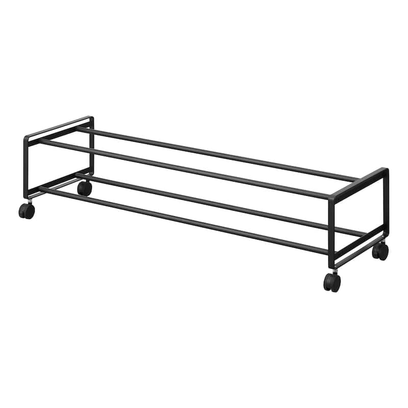 Yamazaki Home Two-Tier Rolling Shoe Rack, Steel - L 10.83 x W 32.87 x H 8.15 inches - Black