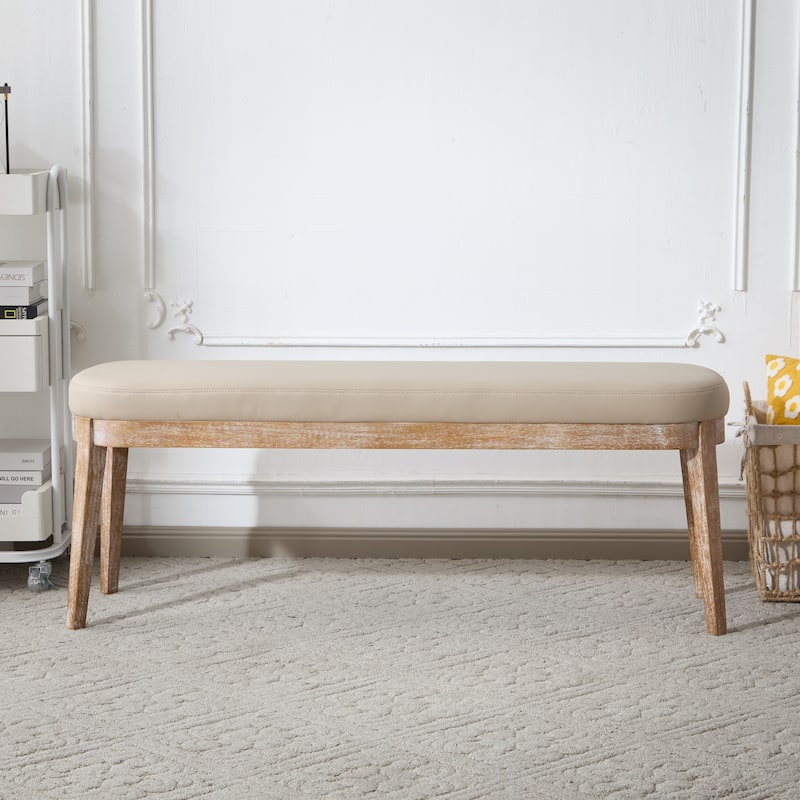 Forma Mid-Century Modern Faux Leather Bench with Wood Legs by Christopher Knight Home - Beige