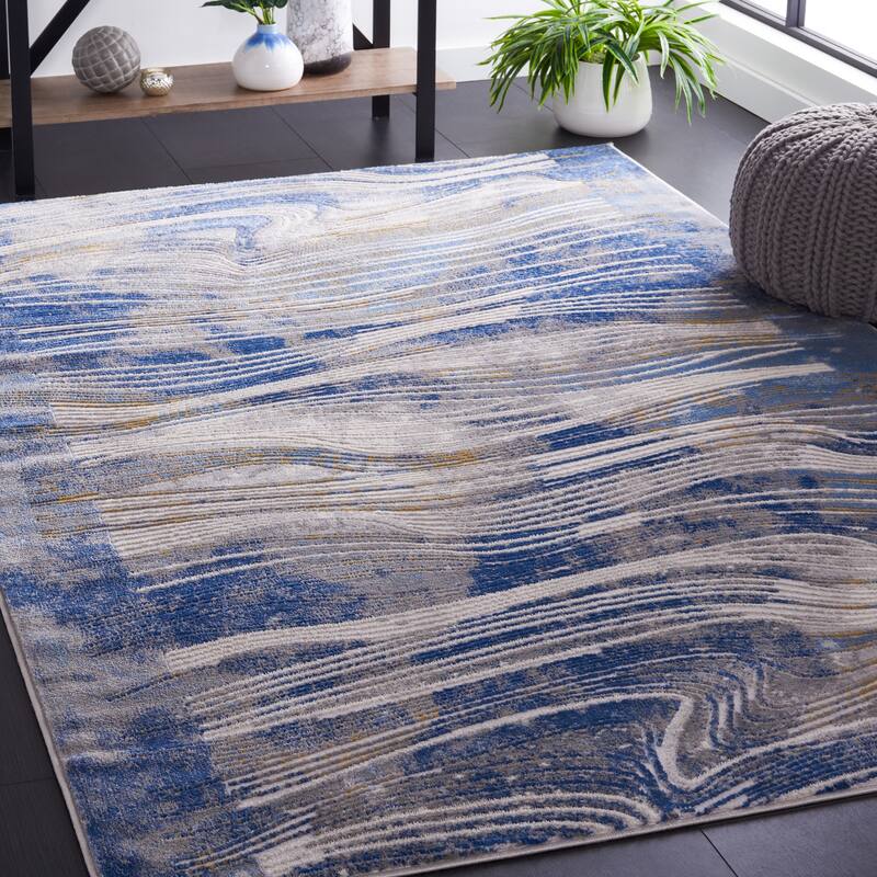 SAFAVIEH Palma Cosette Modern Abstract Rug - 6'7" Square - Beige/Blue