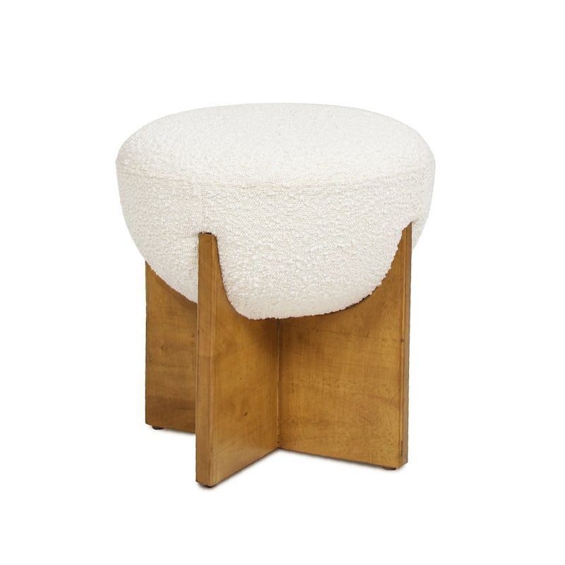 Bali 18.5" Hemisphere Boucle Ottoman with Wood Base