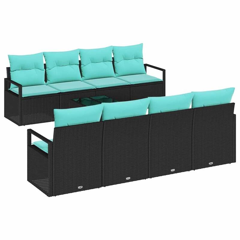 vidaXL 9 Garden Sofa Set with Cushions Black Poly Rattan - 90.6 x 24.4 x 27.2