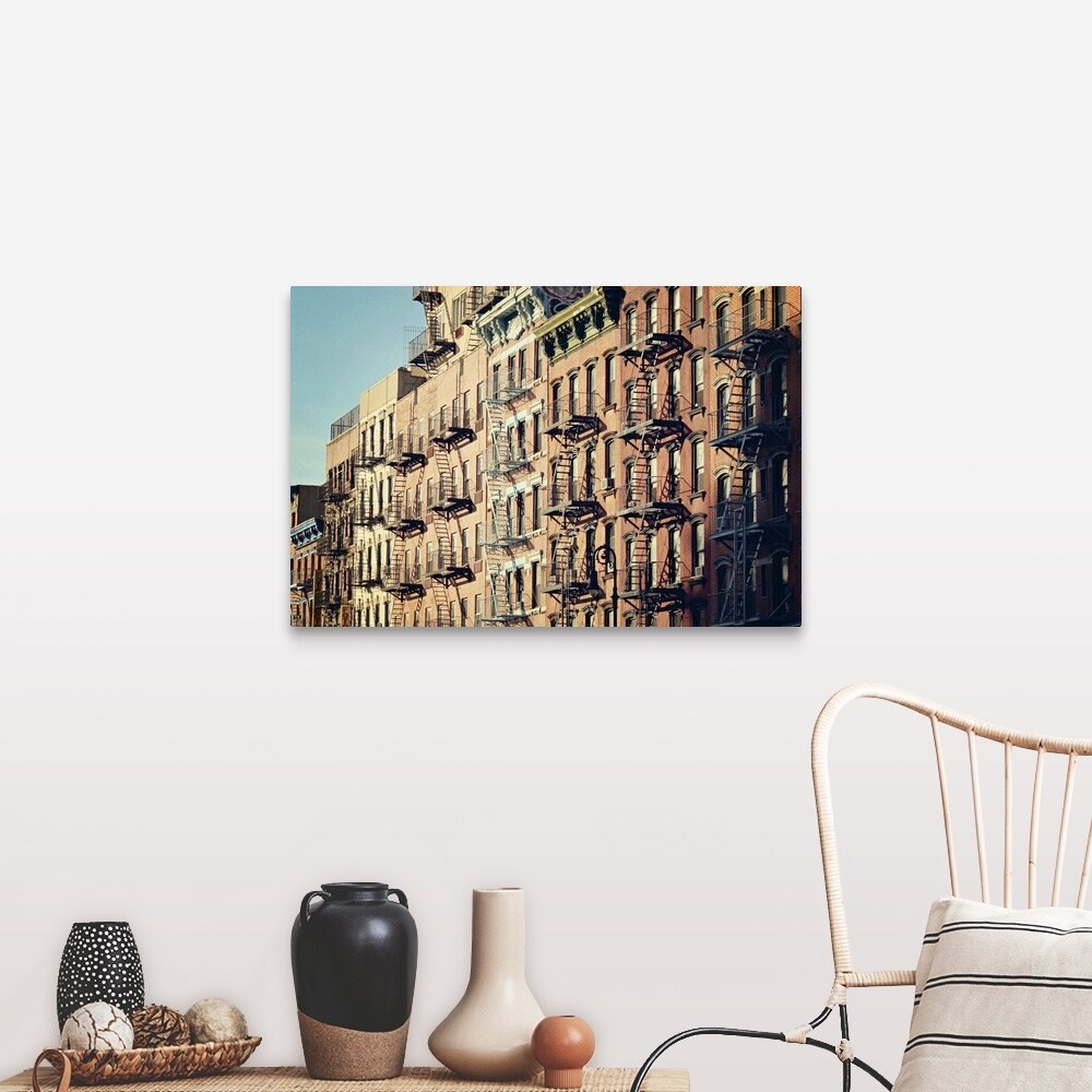 New York Decor Large Wall Art Canvas Downtown Soho Urban Decor Tall Wall Art White Red New York City Building Fire Escape Stairs Ladder Art Collectibles Photography Delage Com Br