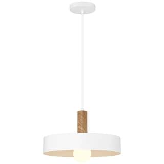 Access Lighting Slate 1 Light Pendant - White with Natural Wood Grain Finish