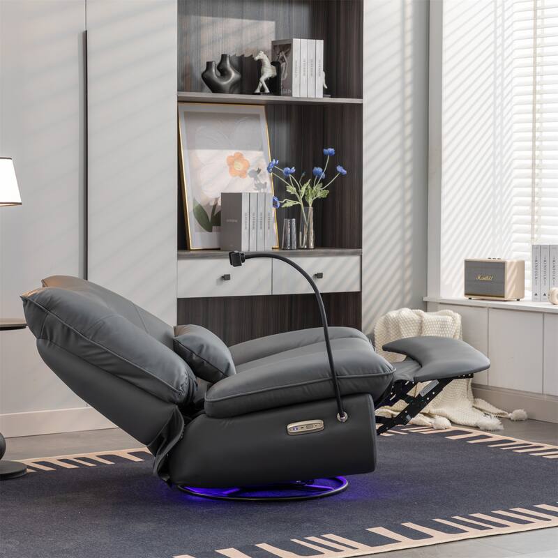 Swivel Power Recliner Chair with USB Port and Atmosphere Lamp