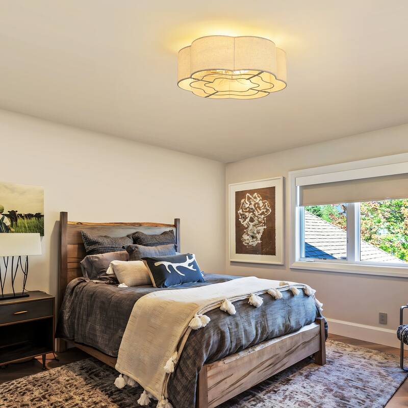20" Modern Fabric Ceiling Fan with Lights 6-Speed Flush Mount Modern Ceiling Fan - 4-Light