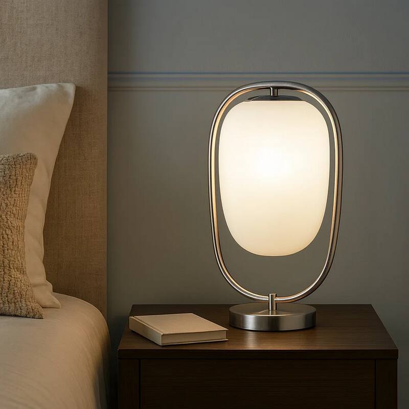 Raze 17 Inch Table Lamp, LED Light, Modern Globe Shade, Metal Body, Silver