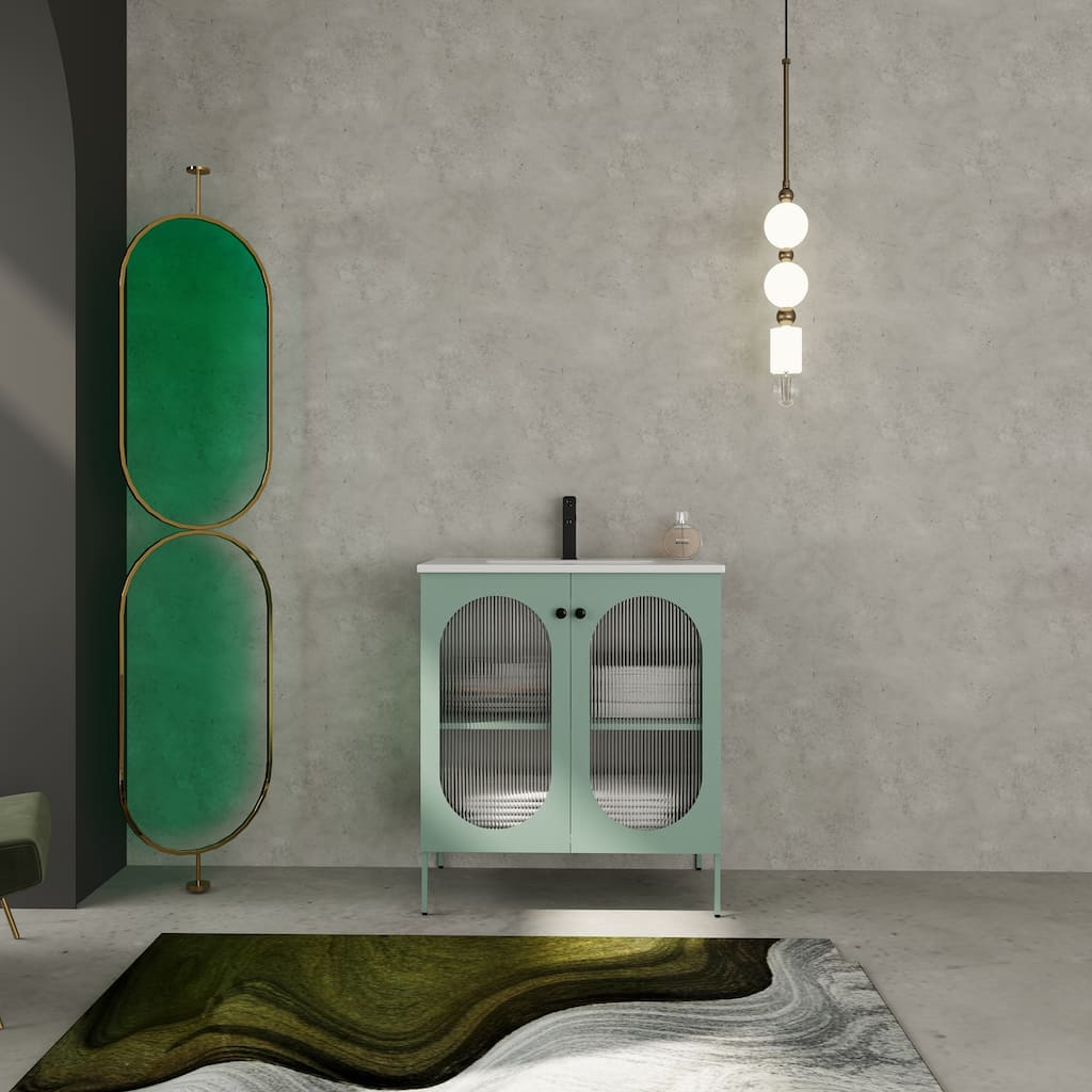 30 inch Plywood Freestanding Bathroom Vanity with Integrated Ceramic Sink
