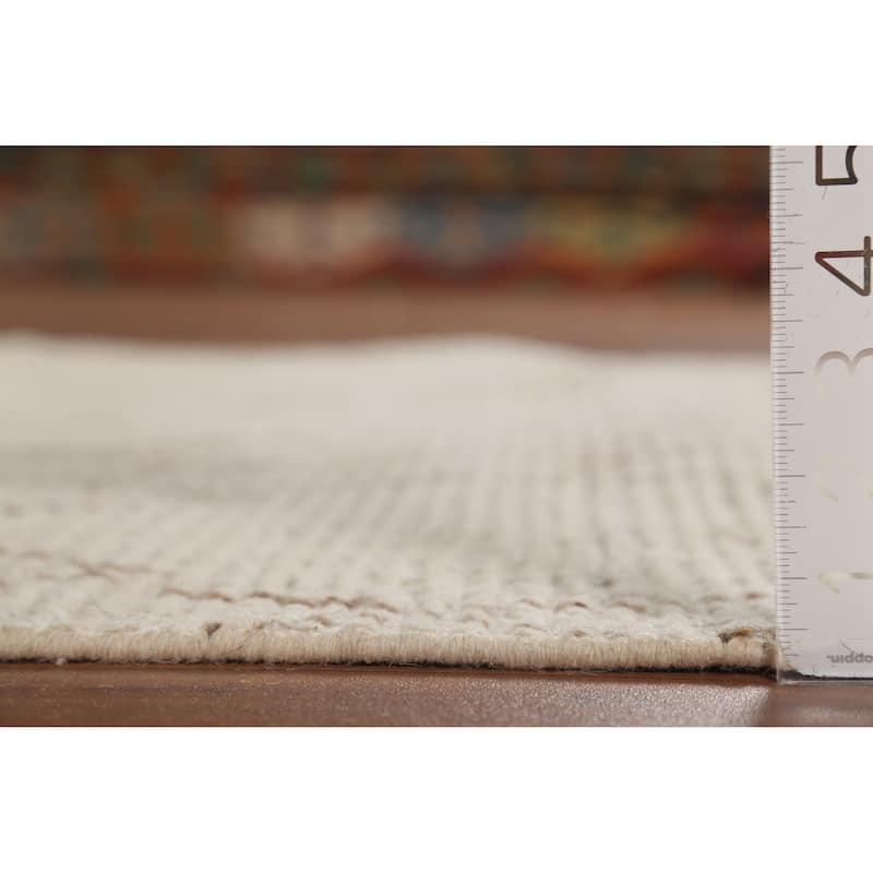 Ivory Striped Moroccan Oriental Runner Rug Handmade Wool Carpet - 3'11"x 13'0"