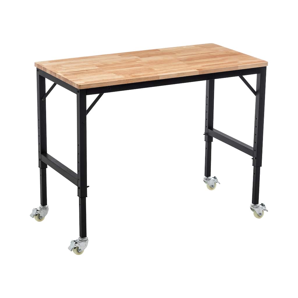 48" Heavy-Duty Adjustable Workbench for Garage, Hardwood Workstation Weight Capacity over 2000 Lbs with Wheels