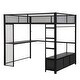 preview thumbnail 24 of 28, LED Design Full Size Metal Loft Bed with Desk,Open Wardrobe and 3 Linen Storage Drawers