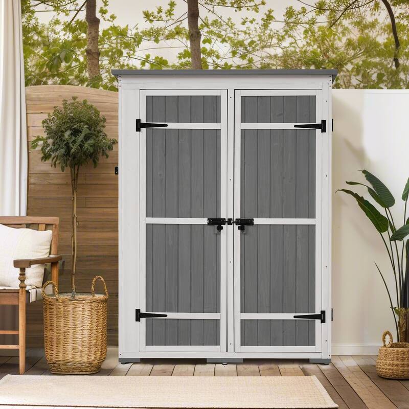 Nestfair Outdoor Garden Tool Cabinet with Waterproof Roof and 4 Doors - Grey
