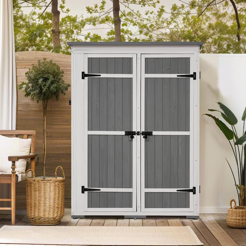 TOPMAX Outdoor 5.5ft Hx4.1ft L Wood Storage Shed Waterproof Asphalt Roof, Four Lockable Doors