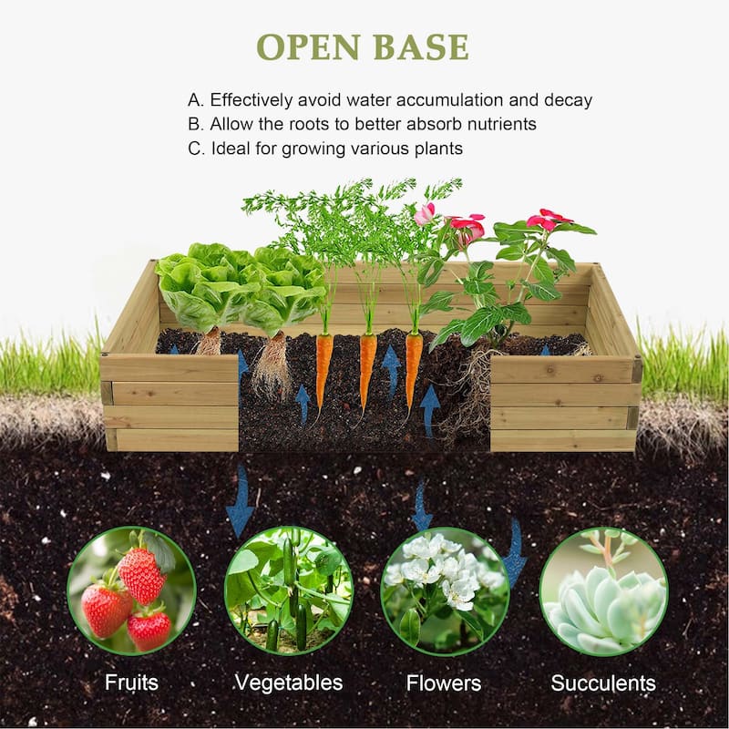 Wood 3.8ft x 2ft Raised Garden Bed - 9.1" H x 46" W x 24" D