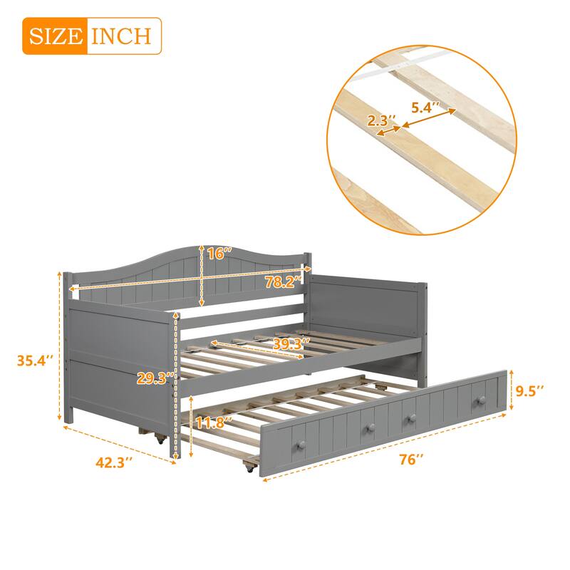 Twin Size Daybed with Trundle, Solid Wood Frame, Space-Saving Design