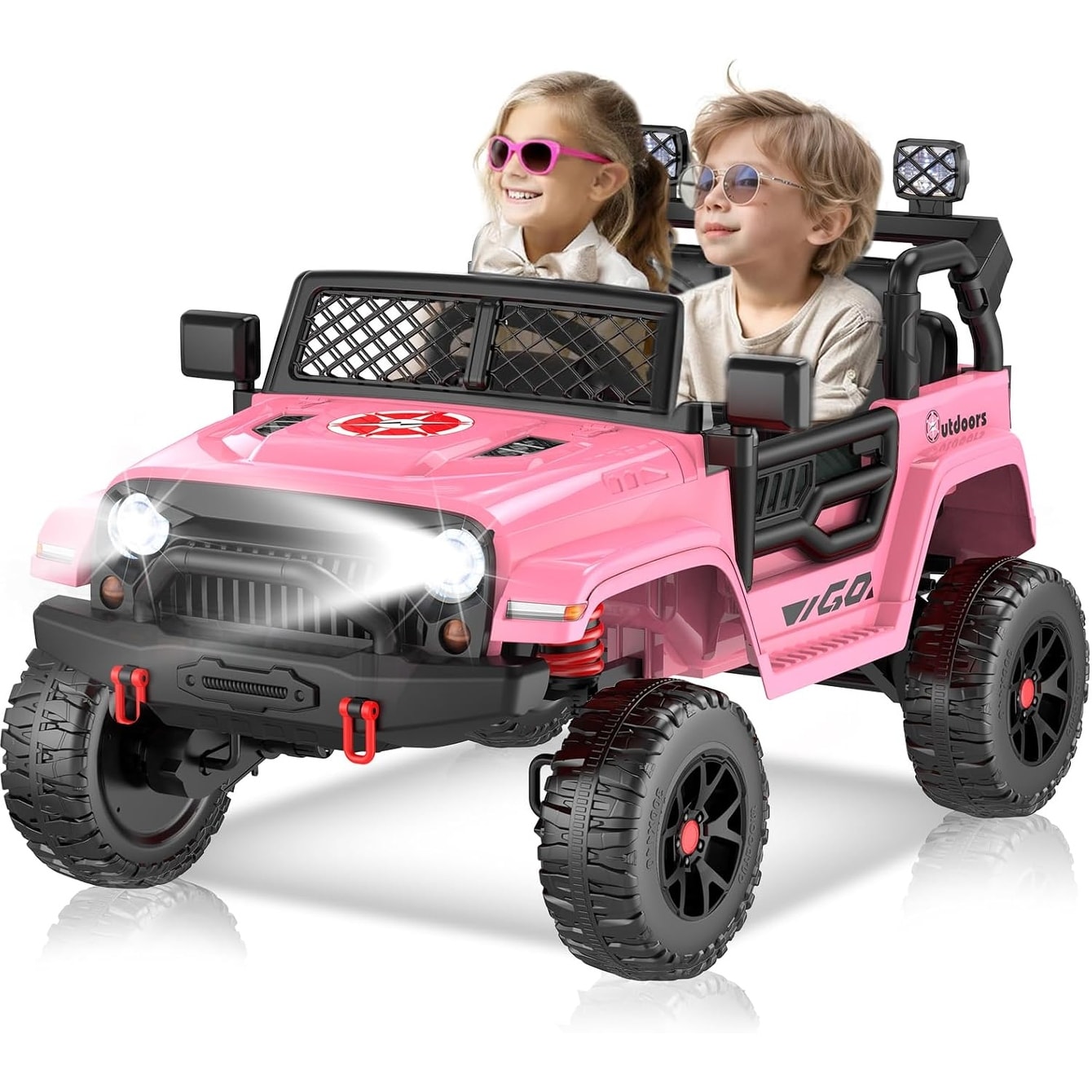 EROMMY 24V 2 Seater Ride On Truck for Kids, Battery Powered 4WD Electric Car with Remote Control, Lights, Music, Big Kids Ride