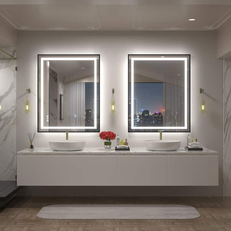 Black Metal Framed LED Front Light and Backlit Anti-Fog Wall Bathroom/ Vanity Mirror